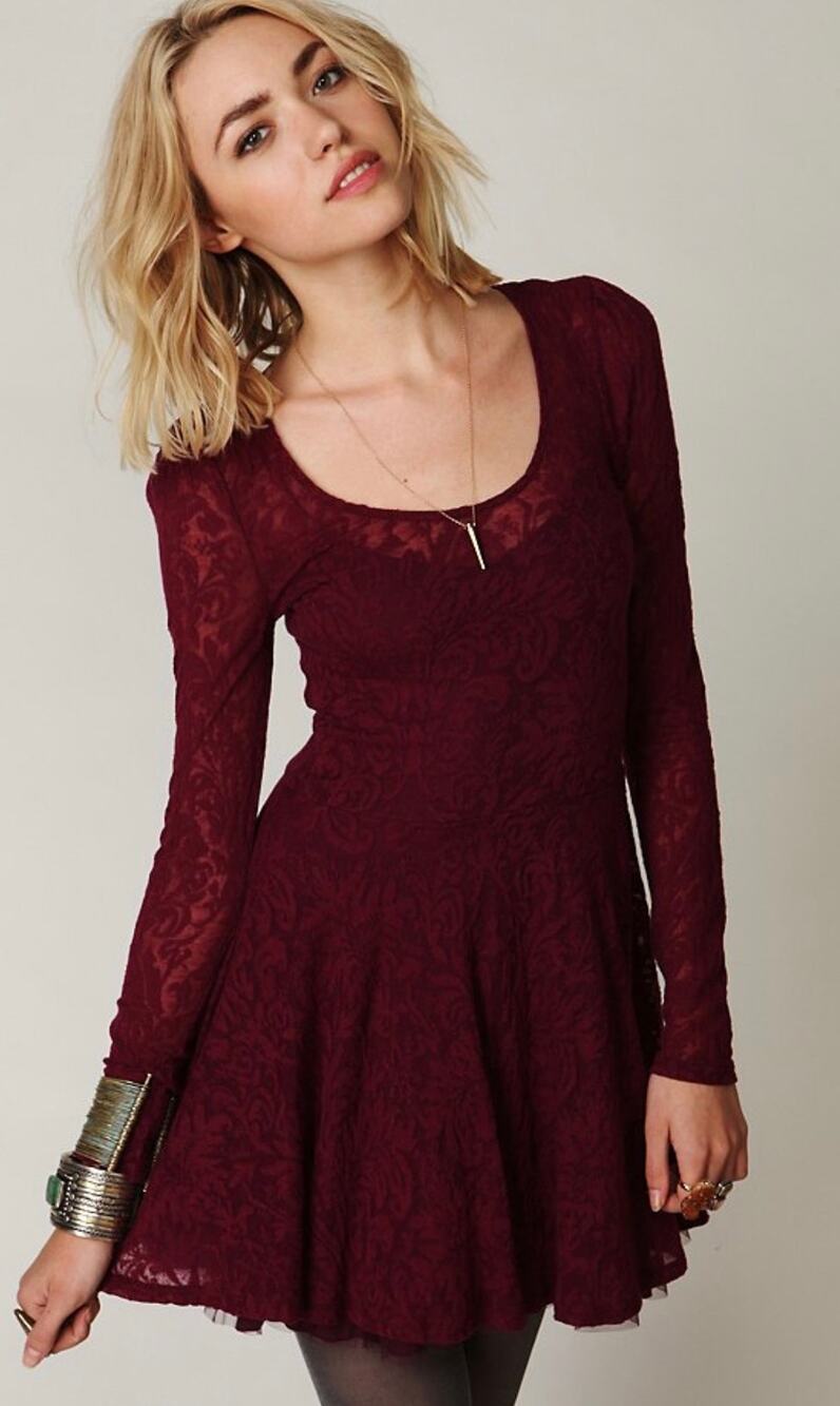 Free People Gothic Boho Whimsigoth Textured Lace Dress Maroon Berry Purple Small
